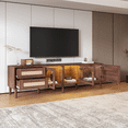 thumbnail image 2 of PAPROOS TV Stand for 75 Inch TV, Rattan TV Cabinet with LED Light, Media Television Console with 3 Storage Cabinets and 2 Drawers, Living Room Entertainment Center for 70-80 Inches TV, Dark Brown, 2 of 10