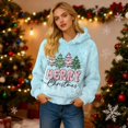 thumbnail image 6 of Women's Hooded Long Sleeve Christmas Printed Flannel Top Hooded Sweatshirt for Winter Comfort and Holiday Fashion,Light Blue,S, 6 of 7