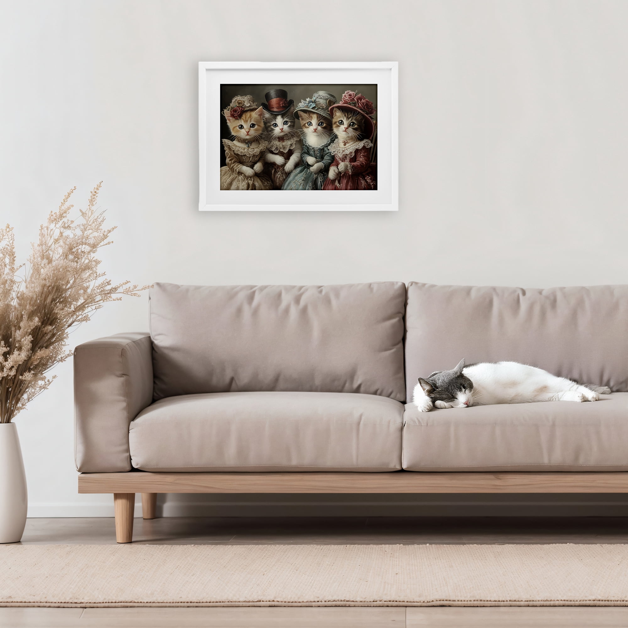 Stupell Industries Vintage Dress Kittens White Framed Print Under Glass, design by The Wands Want