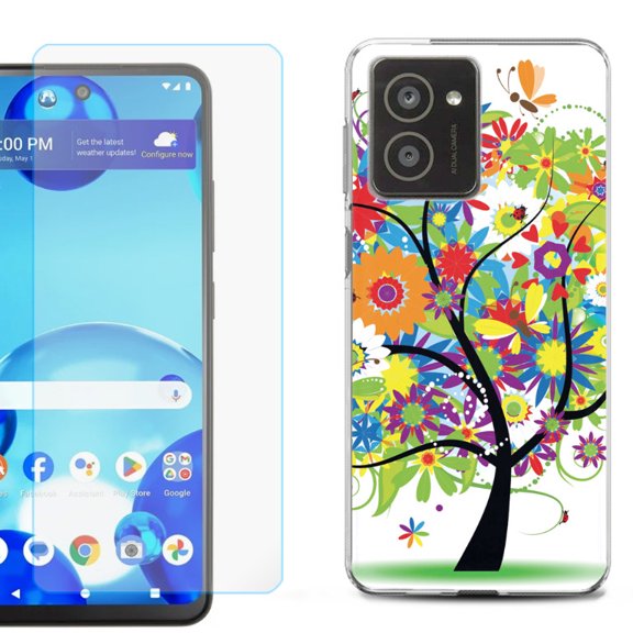 For HMD Vibe Shockproof Phone Case Cover with Tempered Glass Screen Protector, by OneToughShield - Colorful Tree