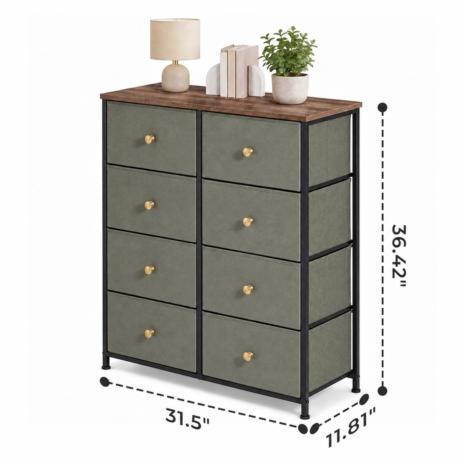 Alvantor 8 Drawer Fabric Dresser, Storage Tower for Bedroom and Closet, Chest of Drawers with Sturdy Steel Frame & Wooden Top for Living Room, Entryway