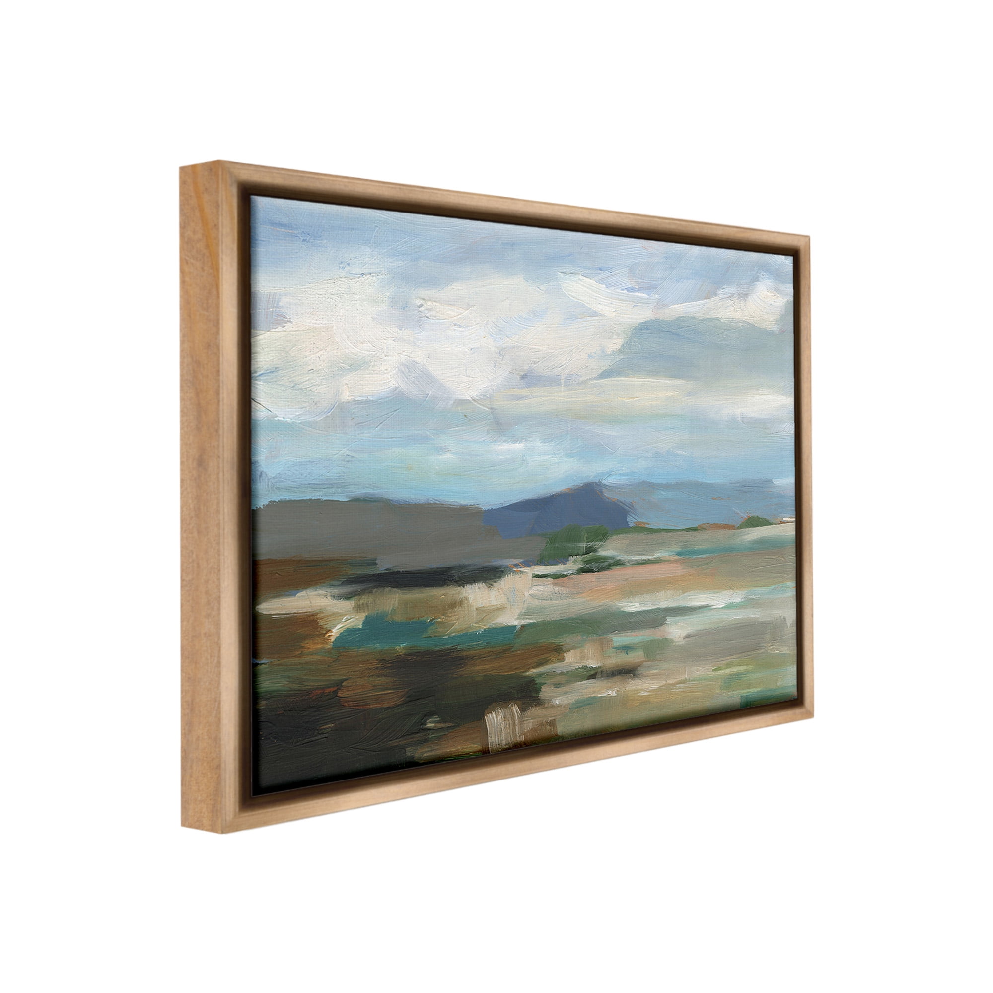 Stupell Industries Abstract Cloudy Mountains Landscape Painting Brown Floater Framed Canvas Art Print Wall Art, 21 x 17