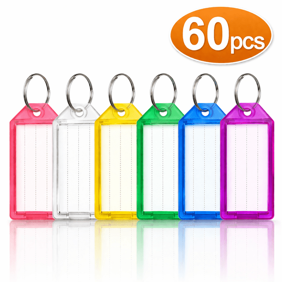 Key Ring Key Tags Key Chain 60 Pcs Tough Plastic Key Tags with Split Ring Label Window Assorted Colors