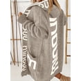 thumbnail image 3 of Impresión De Carta Cascada Cuello Tejido Cardigan, Casual Con Capucha De Manga Larga Suéter Con Bolsillos, Ropa De Mujer, 3 of 4