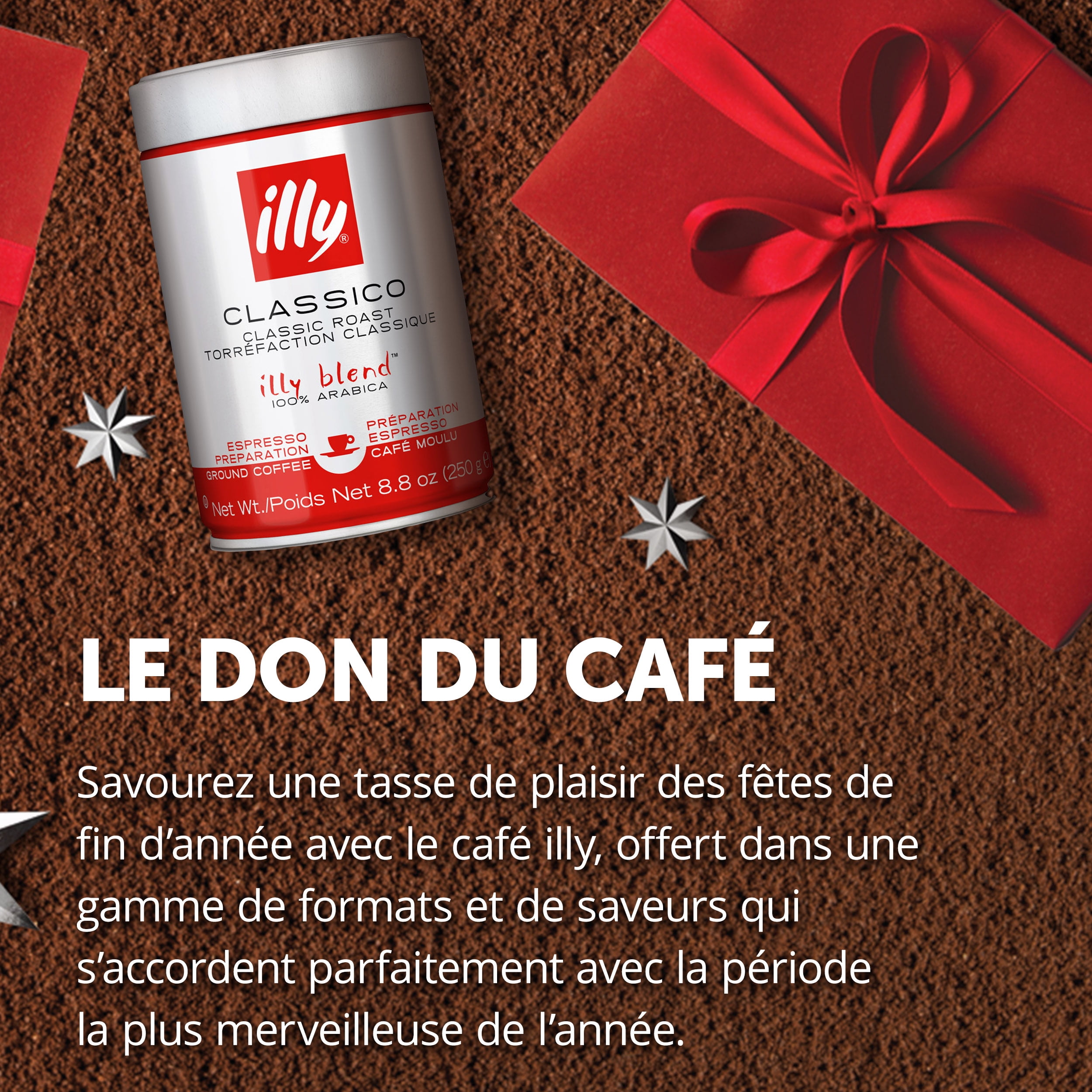 illy Café moulu Espresso Classico torréfaction moyenne, 8.8 oz • L'emballage unique du café sous pression préserve la saveur • Provenant du meilleur café 100 % Arabica • Goût magnifiquement équilibré et constant