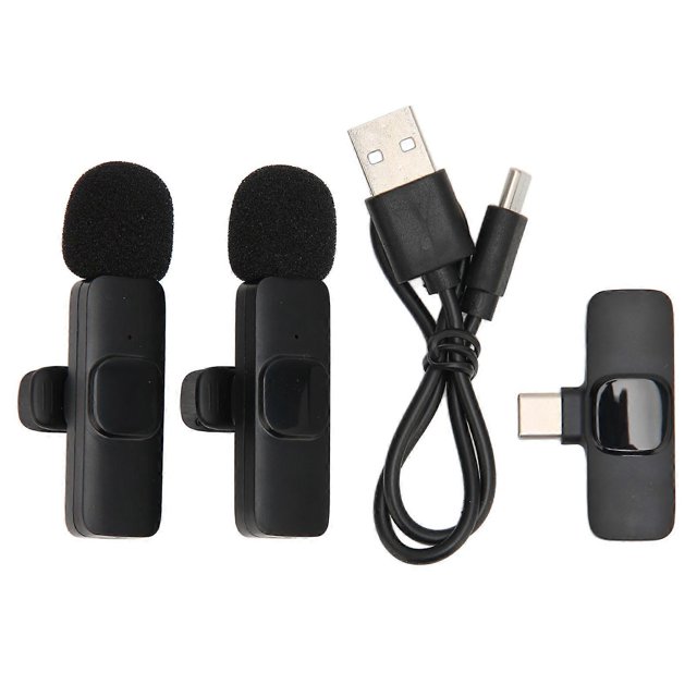 Wireless Lavalier Microphone One Tows Two Plug and Play Noise Reduction Mini Lapel Microphone for Recording Live Stream K9 Type C