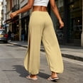 thumbnail image 6 of Levmjia Women Solid Color Side Slit Wide Leg Pants High Waisted Elastic Waist Casual Yoga Trousers for Summer Beach Vacation, 6 of 9