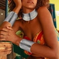 thumbnail image 4 of Collier de Déclaration Chunky Africaine Bobine Métallique Réglable avec 2 Bracelet Gothique Simili Cuir Set, 4 of 6