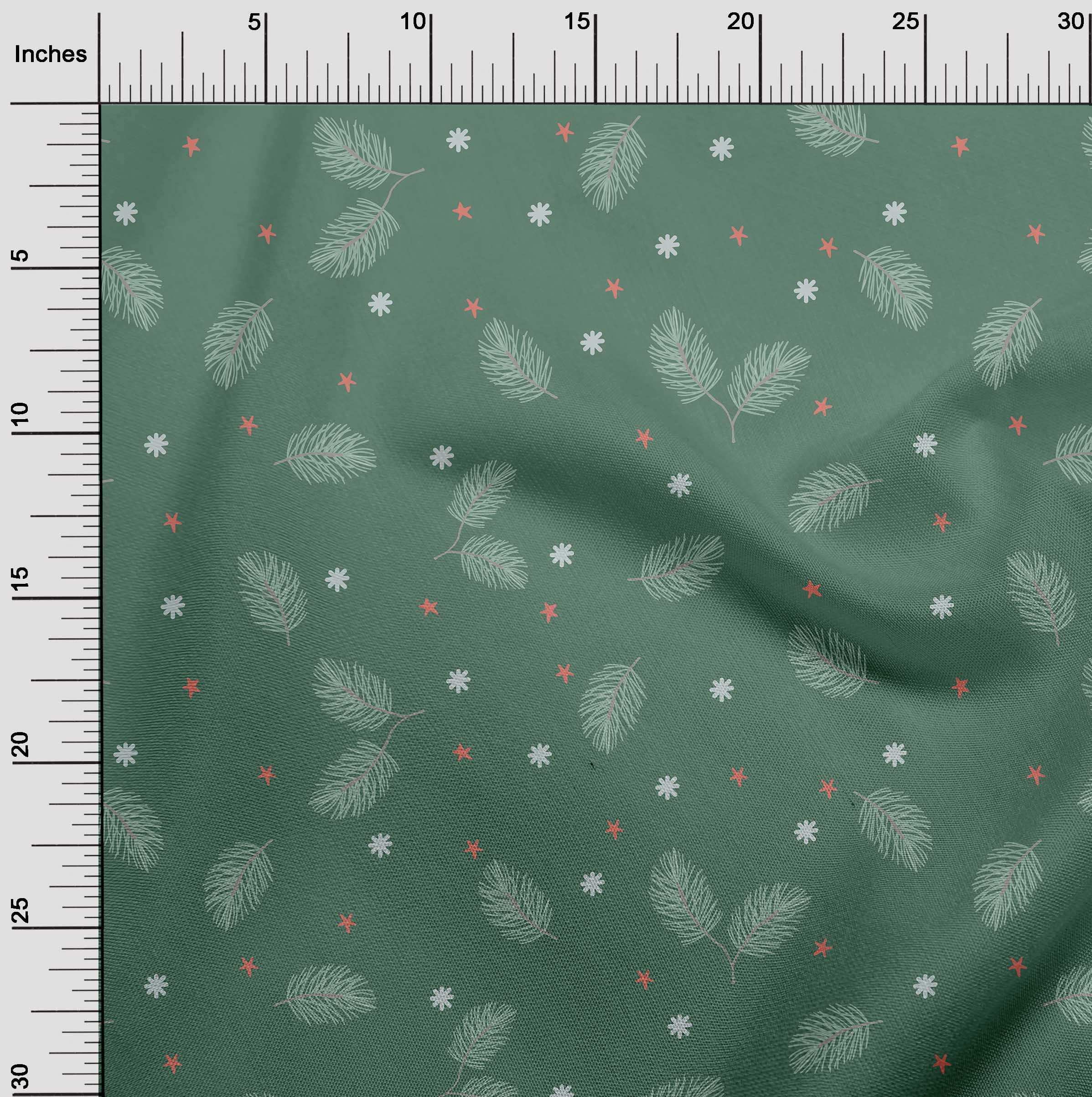 oneOone Georgette Viscose Forest Green Fabric Christmas Feather Diy Clothing Quilting Fabric Print Fabric By Yard 42 Inch Wide