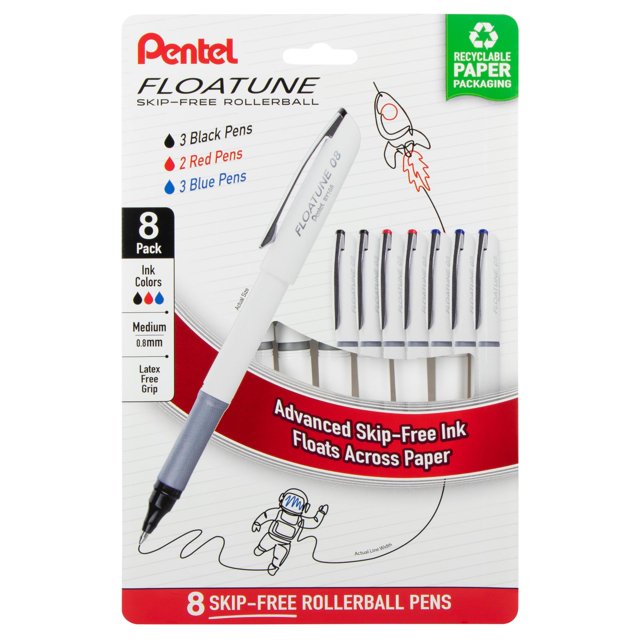 Bolígrafo roller Pentel Floatune 0,8 mm punta media, paquete de 8