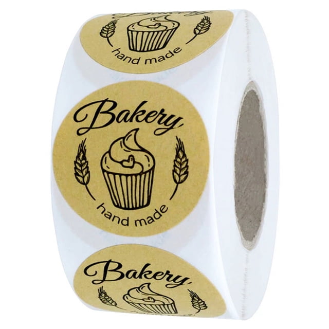 bakery hand made Stickers - Circle Labels for Homemade Goods, Bake Sales, Bakery Business - Printed on Rustic Brown Kraft Paper - Sticks on Paper, Plastic Packaging, Jars, Canning