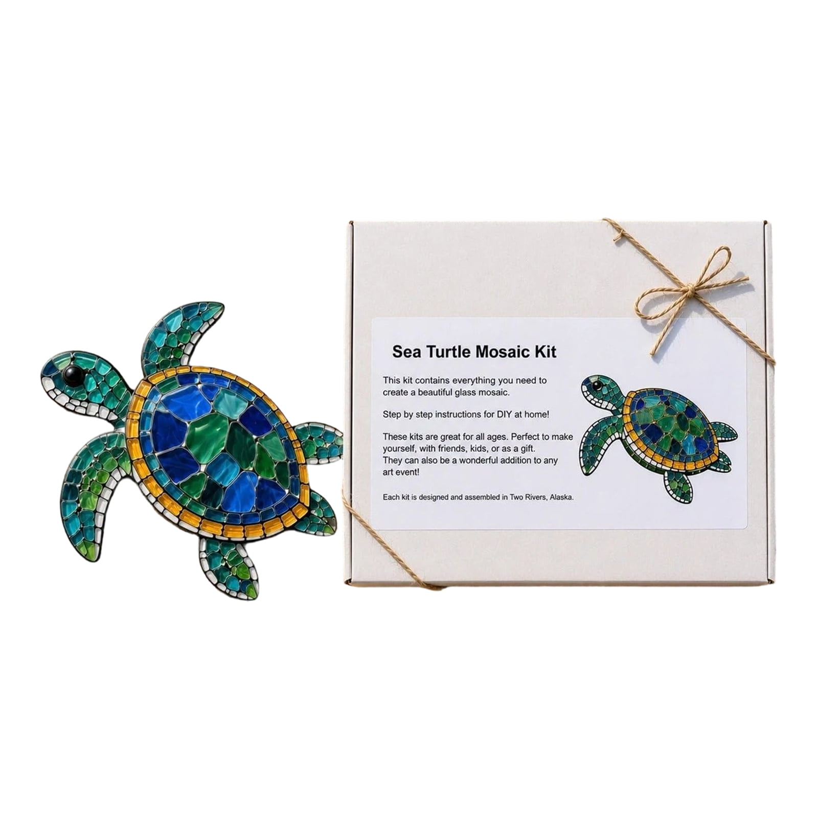 Ocean Animal Mosaic Kit 5.5 Inch DIY Sea Glass Art Kit with Wooden Base Blue Teal Glass Tiles and Craft Tools 3D Coastal Craft for Adults Beginners