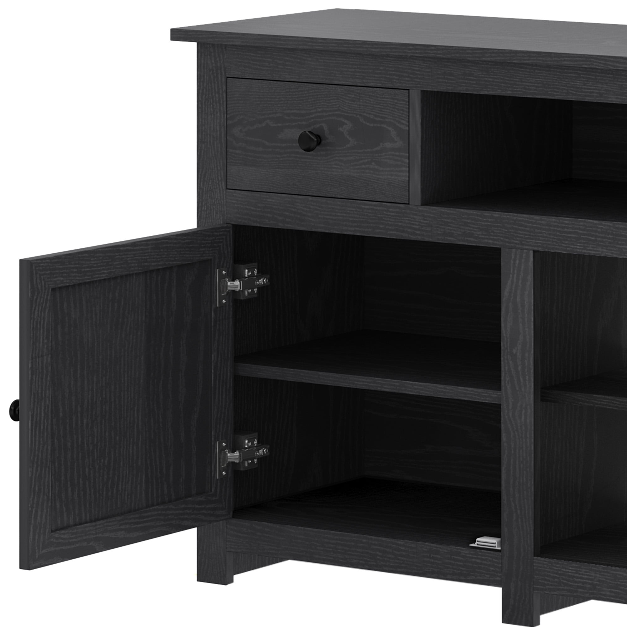 Uforic Farmhouse TV Stand for 75/80 Inch TV, Rustic Entertainment Center with Power Outlet, Storage Drawers, TV Console for Living Room, Black