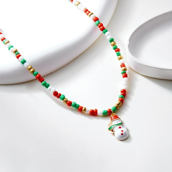 Cute Christmas Necklace Santa Snowman ChristmaRice Bead Necklace Xmas Gift Jewelry-Zinc alloy-1piece