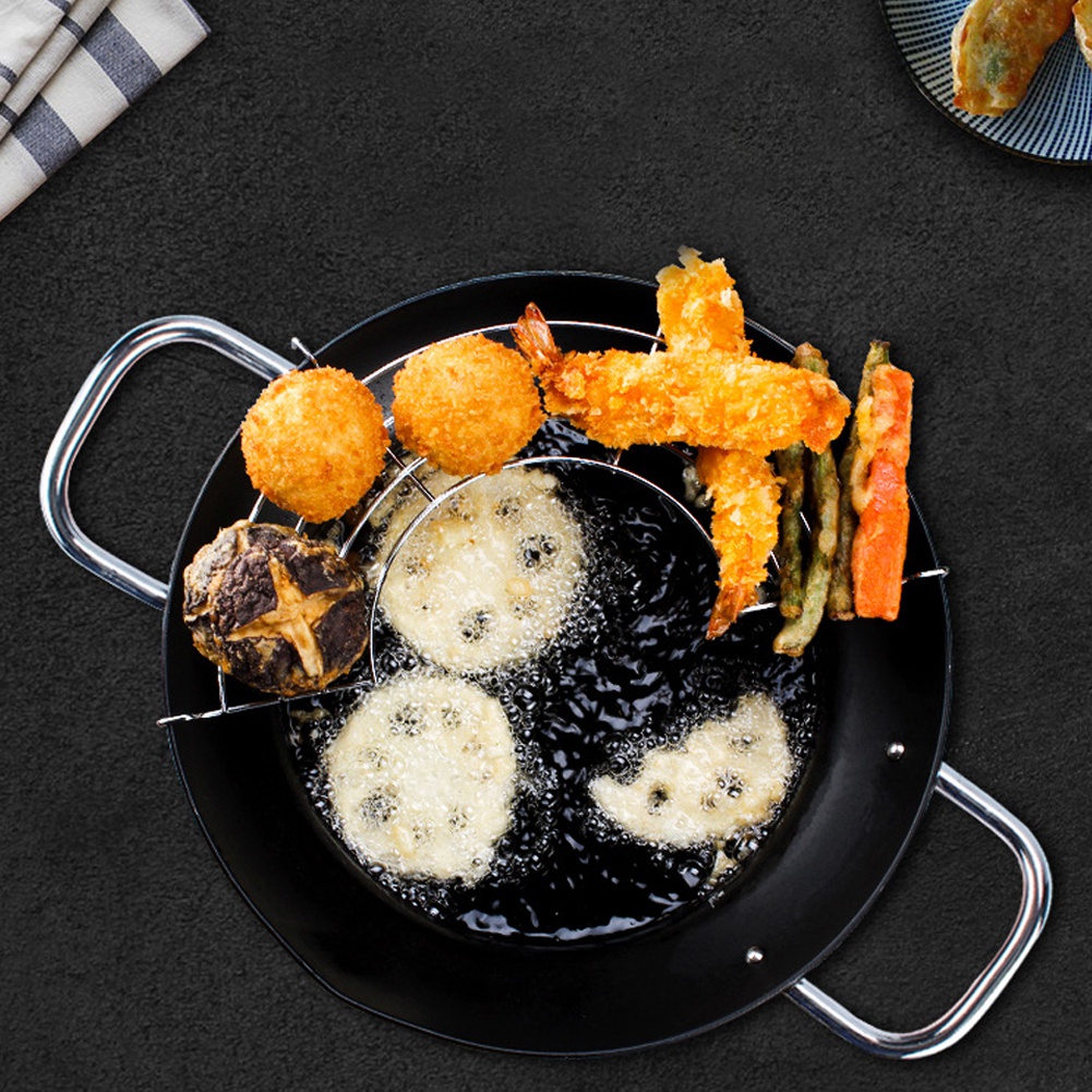Mgaxyff Mini Tempura Fryer Iron Pot Kitchen Deep Fry Pan with Oil Drip