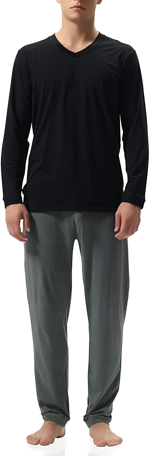 Men's Cotton Jersey Lounge Sleepwear Top and Bottom, Long Sleeve ...