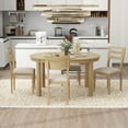 thumbnail image 2 of Multifunctional Dining Table Set with Extendable Round Table, 5 Piece Dining Room Table Set with Two Small Drawers and 4 Upholstered Dining Chairs, Round for Kitchen(Natural), 2 of 9