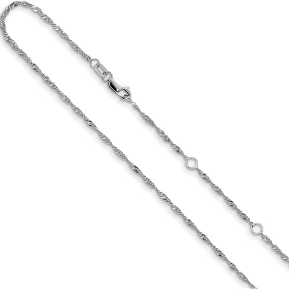 14K White Gold Jbsp's 1.5mm Singapore 1In+1In Adjustable Chain (18 X 1.5) Made In Italy 1373-16+2