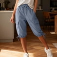 thumbnail image 3 of Hngshg Plus Size Cargo Capris for Women Bow Drawstring Solid Color Casual Pants with Pockets Summer Vacation Workout Pants, 3 of 7
