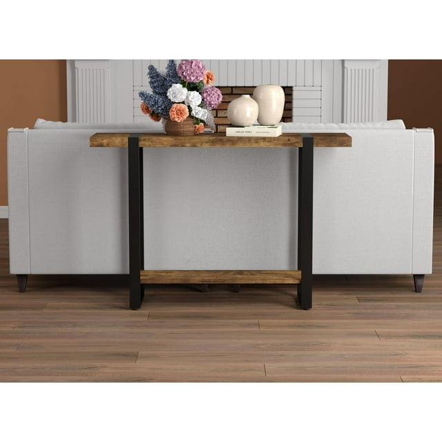 Safdie & Co. Console Table, 1 Shelf, Brown Reclaimed Wood Top & Black Metal Legs.