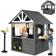 Ktaxon Wooden Outdoor Playhouse Lemonade Stand w/ Split Door, Pretend BBQ Grill Set, 50pcs Accessories, Ages 3-8, Gray