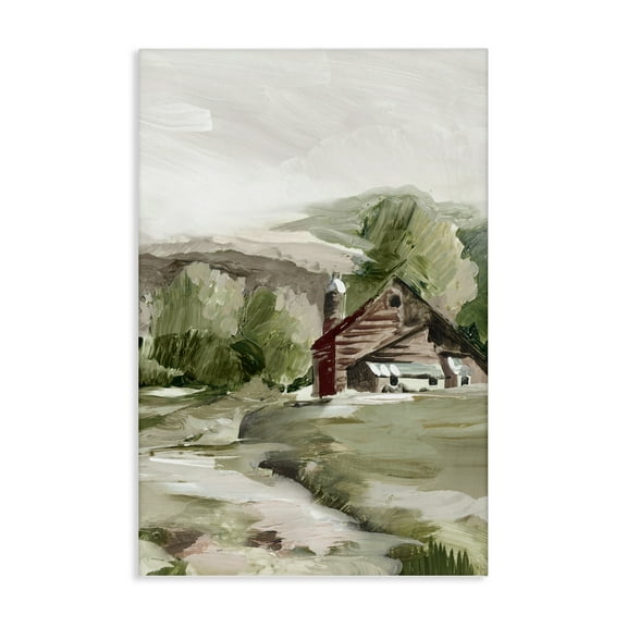 Stupell Industries Rural Cabin Farmland Landscape & Nature Painting Wrapped Canvas Art Print Wall Art, 16 x 24