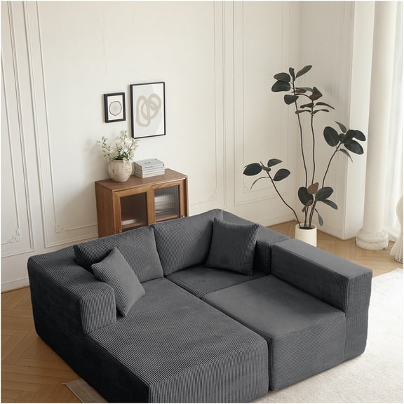 JERFIT Modern L-Shaped Sectional Sofa with Chaise, 3-Seater Fabric Couch for Living Room, Grey Left Facing Reversible Modular Sofa Set