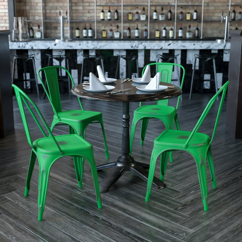 Flash Furniture Commercial Grade 4 Pack Distressed Green Metal Indoor