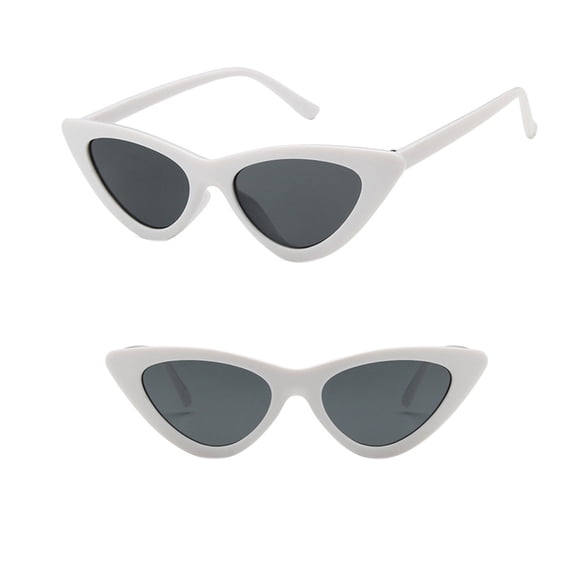 Cat Eye Sunglasses for Women, Vintage Narrow Plastic Frame Sun Glasses, Retro UV Protection Fashion Shades, Lightweight Eyewear for Travel, Driving, Outdoor, Daily Wear, White