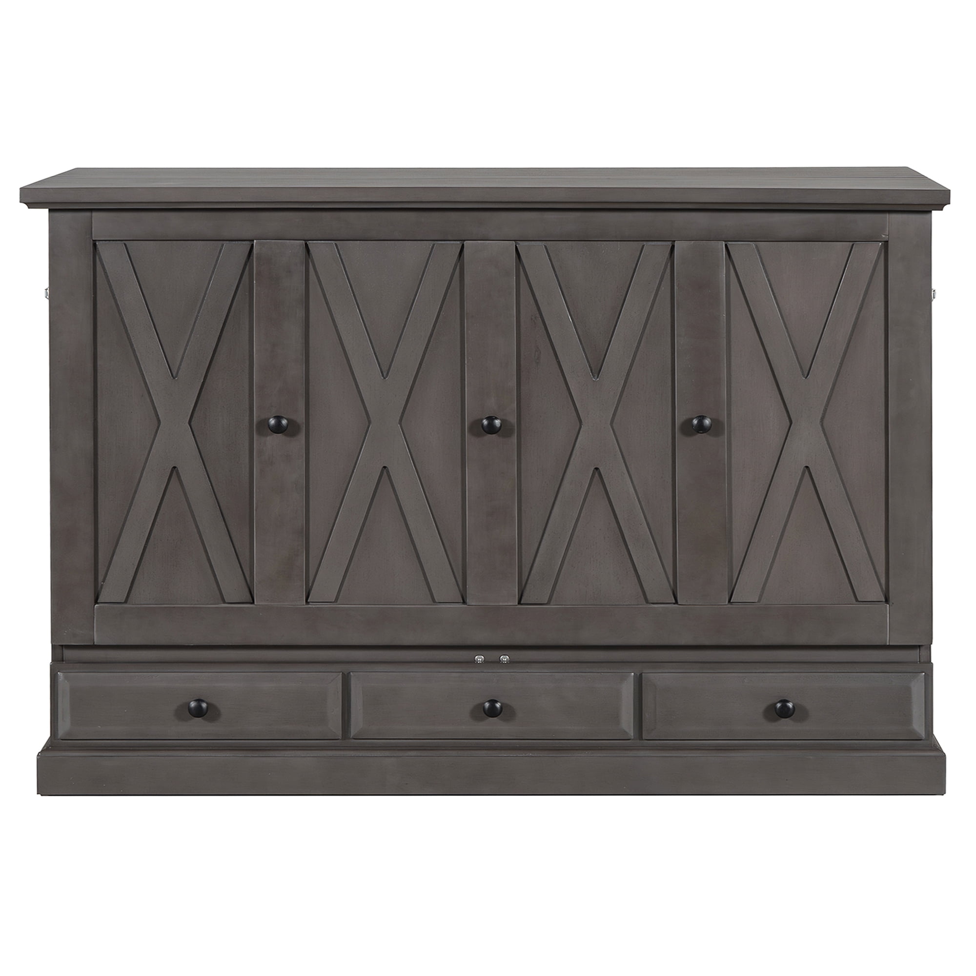 Euroco Wood Queen Size Murphy Bed with Drawers and USB Charging, Convertible Bed for Adults, Gray