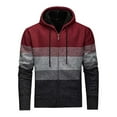 thumbnail image 2 of Donemore Men's Fleece-Lined Thickened Striped Elastic Knit Sweater Hooded Cardigan Jacket with Pockets & Drawstrings, 2 of 3