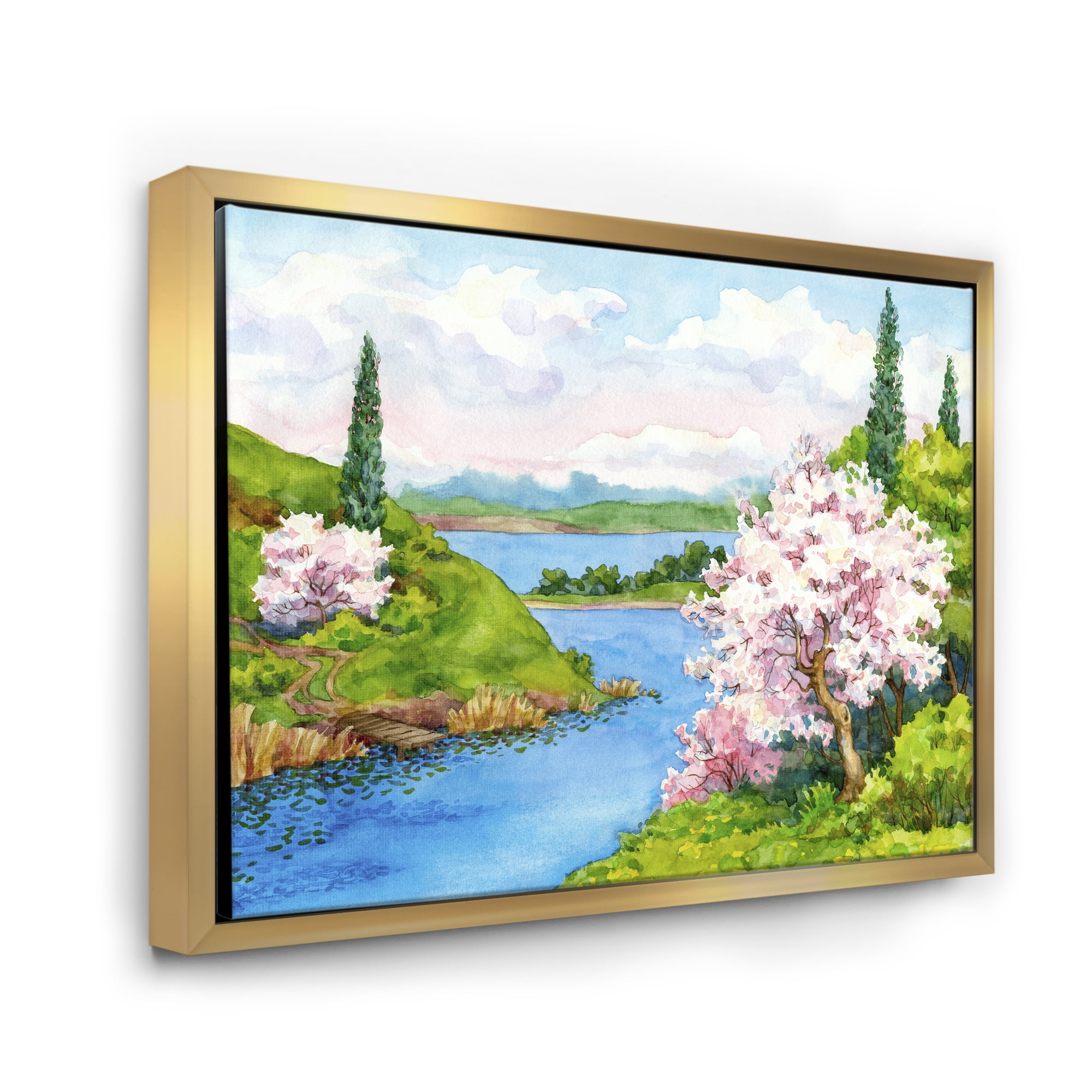 Designart 'A Bright Blue Sky Over Spring Landscape' Traditional Framed Canvas Wall Art Print