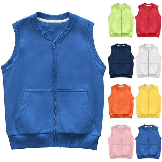 MKOSPLRT Veste Sans Manches pour Enfant 3-12 Ans Fermeture Éclair Complète Col Ras du Cou Gilets de Détente Unis Gilets Légers Manteaux Cardigans Décontractés d'Automne avec Poche