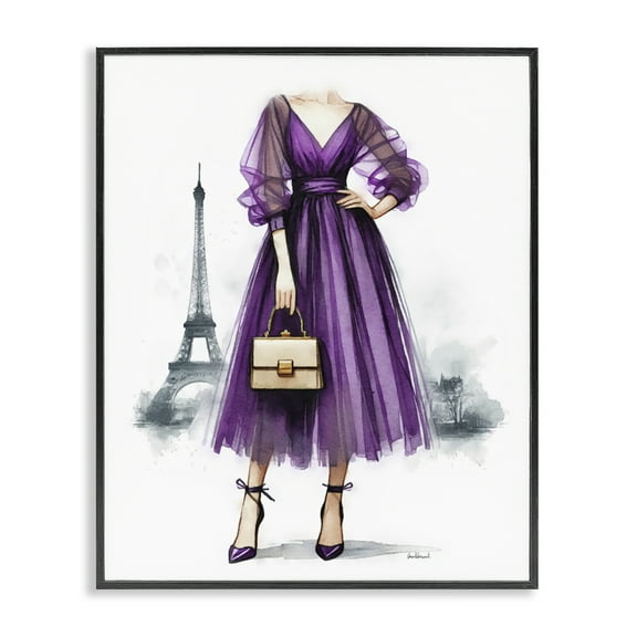 Stupell Industries Glam Purple Paris Gown Fashion Painting Black Framed Art Print Wall Art, 11 x 14