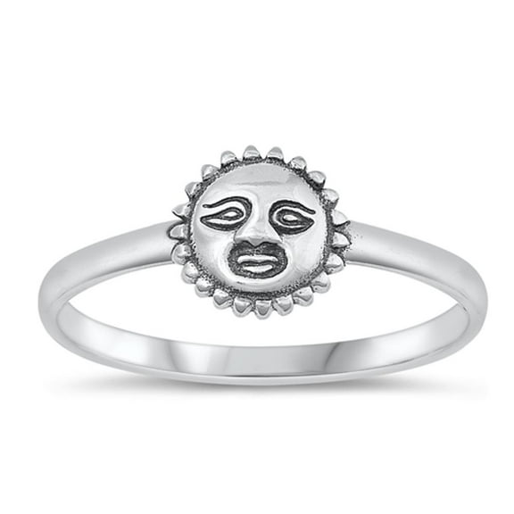 Cute Sun Face Ring .925 Oxidized Sterling Silver Band Jewelry Female Male Unisex Size 4