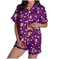 thumbnail image 2 of Aufmer Ensemble de Pyjama Imprimé pour Femme 4 Pcs, Haut à Col Montant à Manches Courtes avec Poche, Tenue de Détente Confortable, Tenue d'Intérieur en Polyester Doux (Violet), 2 of 9