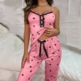 thumbnail image 5 of Womens Pajama Sets Sexy V Neck Heart Print Button Lace Spaghetti Strap Camisole With Pants Two Piece Women Pajamas & Loungewear Nightwear, 5 of 8