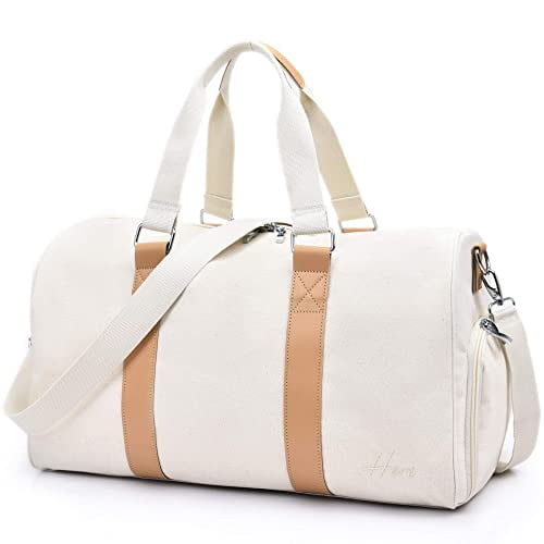 Weekender Bag for Women Travel - Overnight Bag Large Travel Bag Women - Cute Gym, Hospital Weekend Bag Carry On Bag Tote Duffle Bag Canvas Vegan Leather Duffel Bag Men Small Shoe Compartment