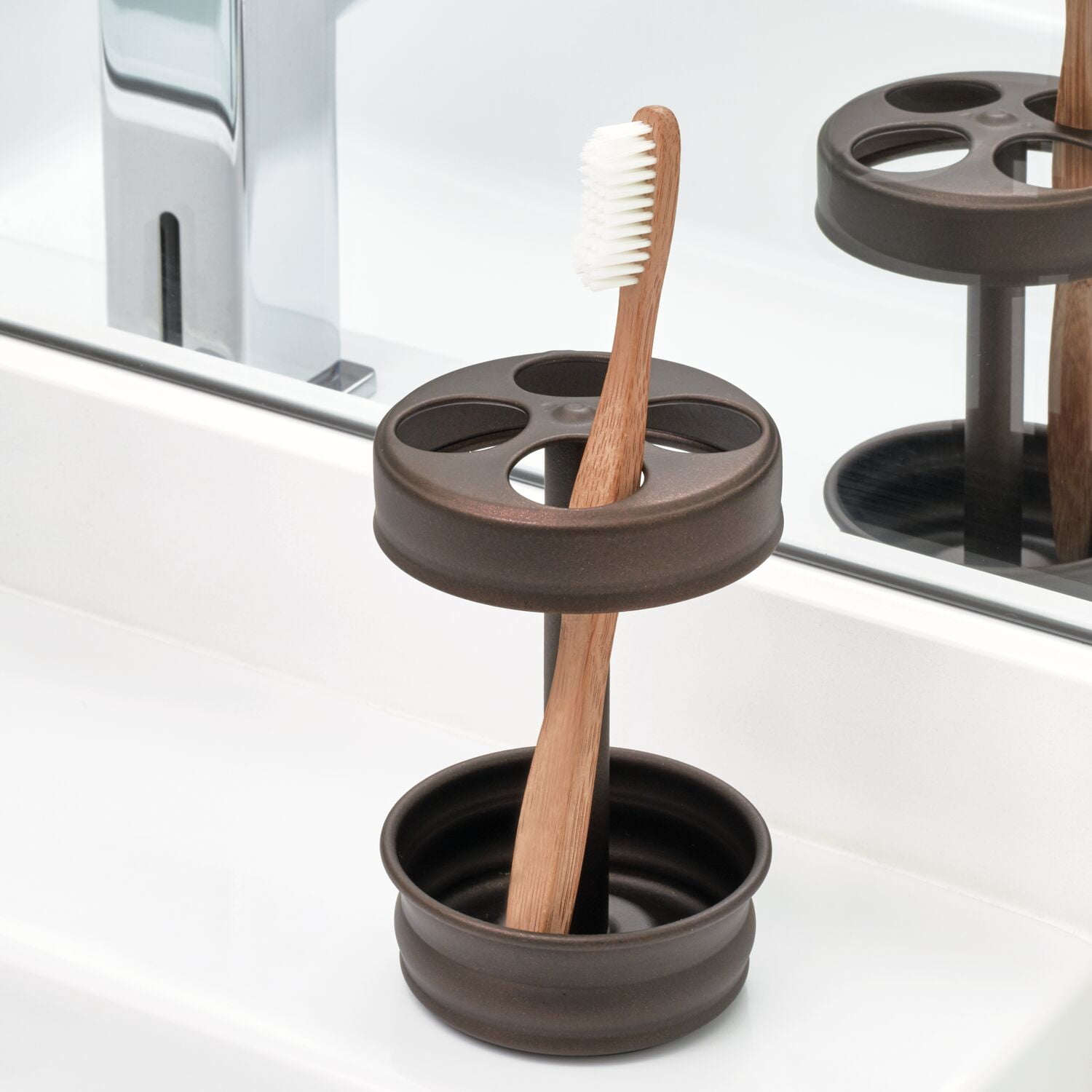 InterDesign Bathroom Toothbrush Holder Large Stand 4-Brushes Bronze 