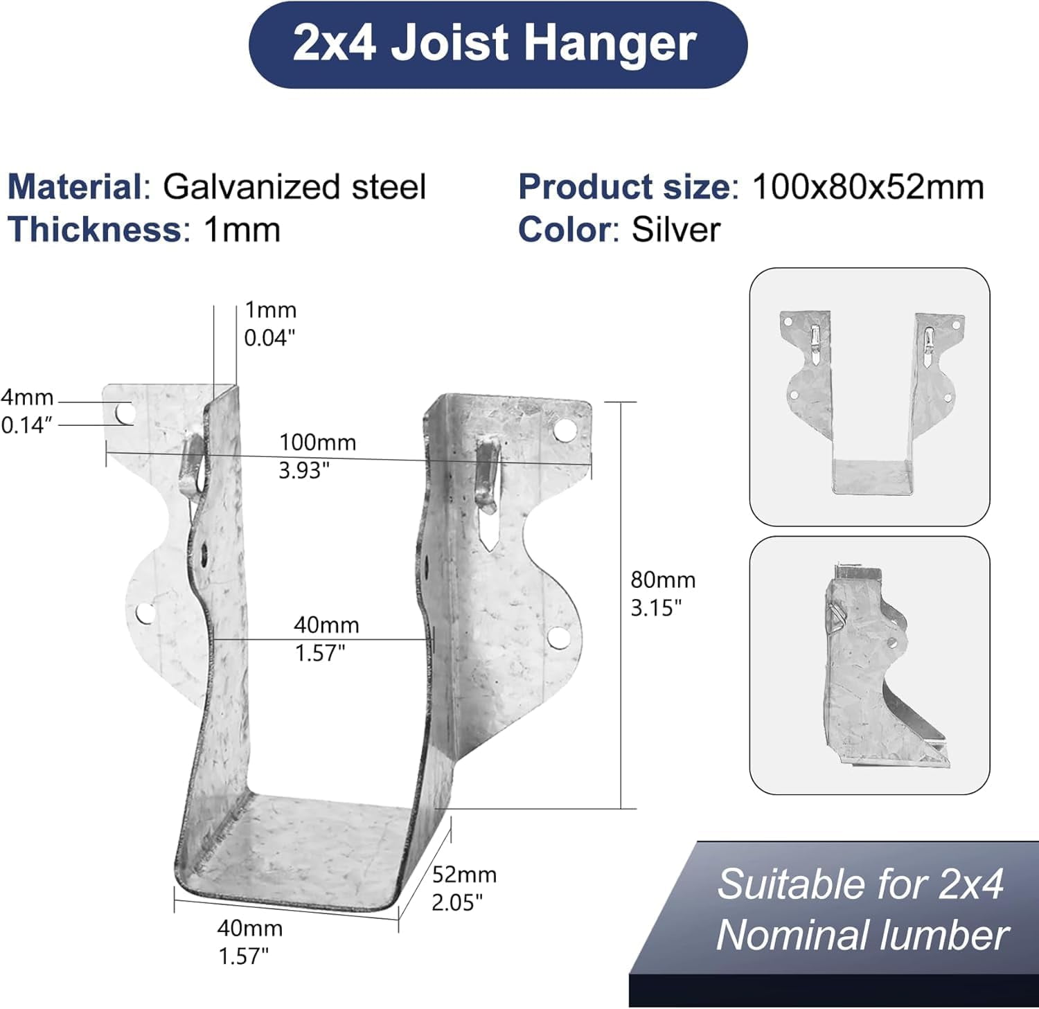 24-gauge galvanized surface hanger for wood, used for deck, floor, beam, frame, ceiling 20-gauge galvanized surface hanger brackets - 10 pieces