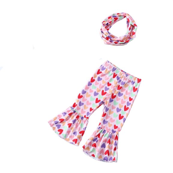 IROINNID Savings Girls Leggings Sweet Cute Flare Pants Graphic Print Elastic Waist Two-piece Set,Pink