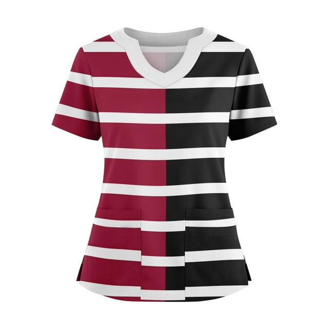 Ktyne Hauts de Blouse Médicale pour Femmes Col en V Manches Courtes Extensible Uniforme de Travail Infirmière Décontracté avec Poches Rouge XXXXXL