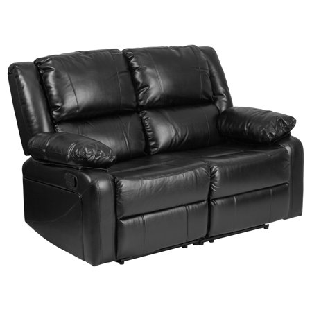 - Flash Furniture Harmony Series Black Leather Loveseat with Two Built-In Recliners