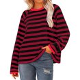 thumbnail image 4 of Besolor Women's Striped Shirts Casual Loose Long Sleeve Round Neck Pullover Tops Fall Trendy Blouses, 4 of 5