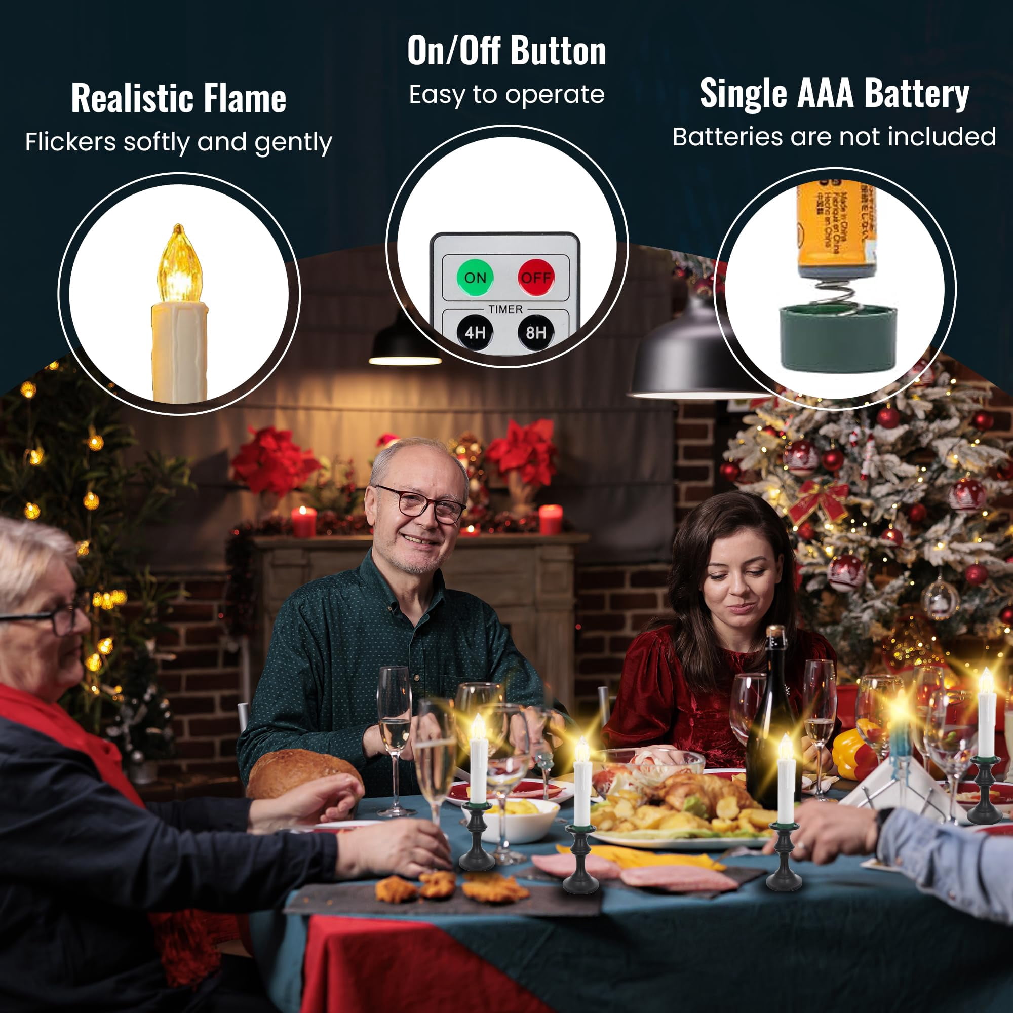 WYZworks 20 Pack 3.5" Battery Operated Flameless Flickering Clip-On Mini Candle w/Remote Controller, Timer Function, Drip Effect, Decorative Ornaments for Christmas Trees, Wreaths
