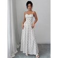 thumbnail image 6 of Black And White Womens Elegant Polka Dot Chiffon Spaghetti Strap Cinched Waist Maxi Dress For Wedding Guests, 6 of 6