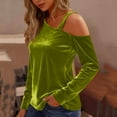 thumbnail image 4 of HongQid Women's Long Sleeve Tunic Tops Velvet Casual Cold Shoulder Blouse Shirts, 4 of 8