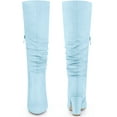 thumbnail image 2 of BLISSFUL STEP Women's Boots  Knee High Faux Suede Pointed Toe Block Heel Wrinkled Dress Boots Sky Blue 6.5, 2 of 7