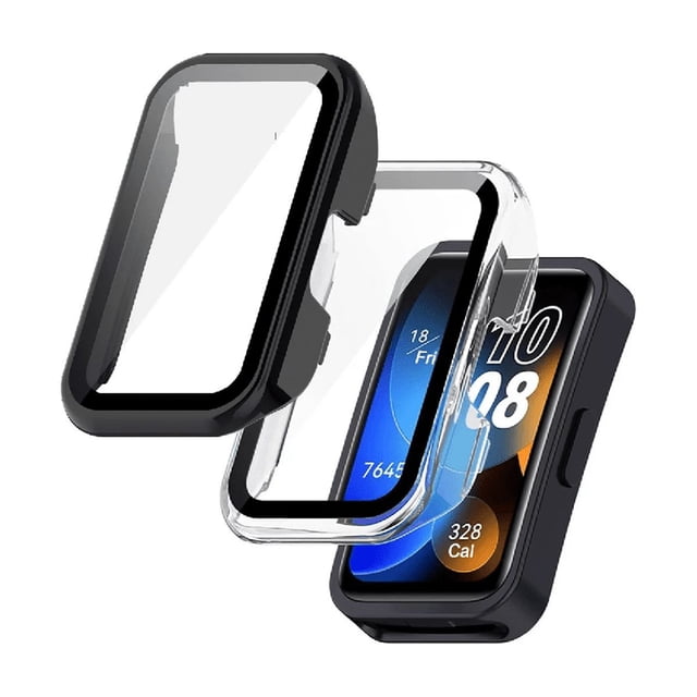 2pzs Protector Funda Case Para Huawei Band 8 Con Micas 9h Transparente + negro