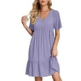 thumbnail image 1 of Soldes du Printemps 2024!Hontri Robes pour Femmes Robe d'Été Robes en Lin pour Femmes Robe T-Shirt Décontractée Manches Courtes Col en V Robe Midi Ligne A,, 1 of 8